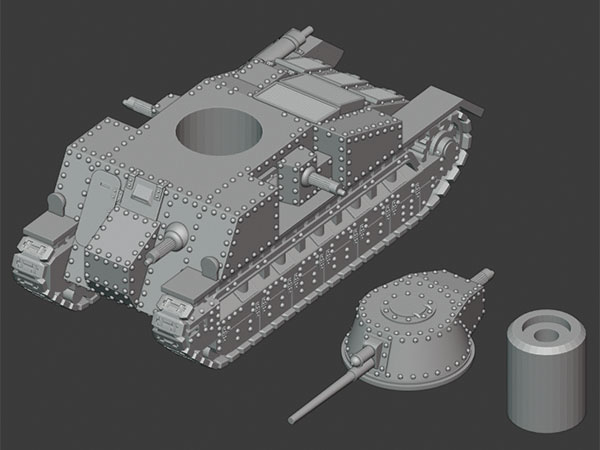 1/100 scale single turret World War 2 3D printed 2 X Vickers Mark E B tank 