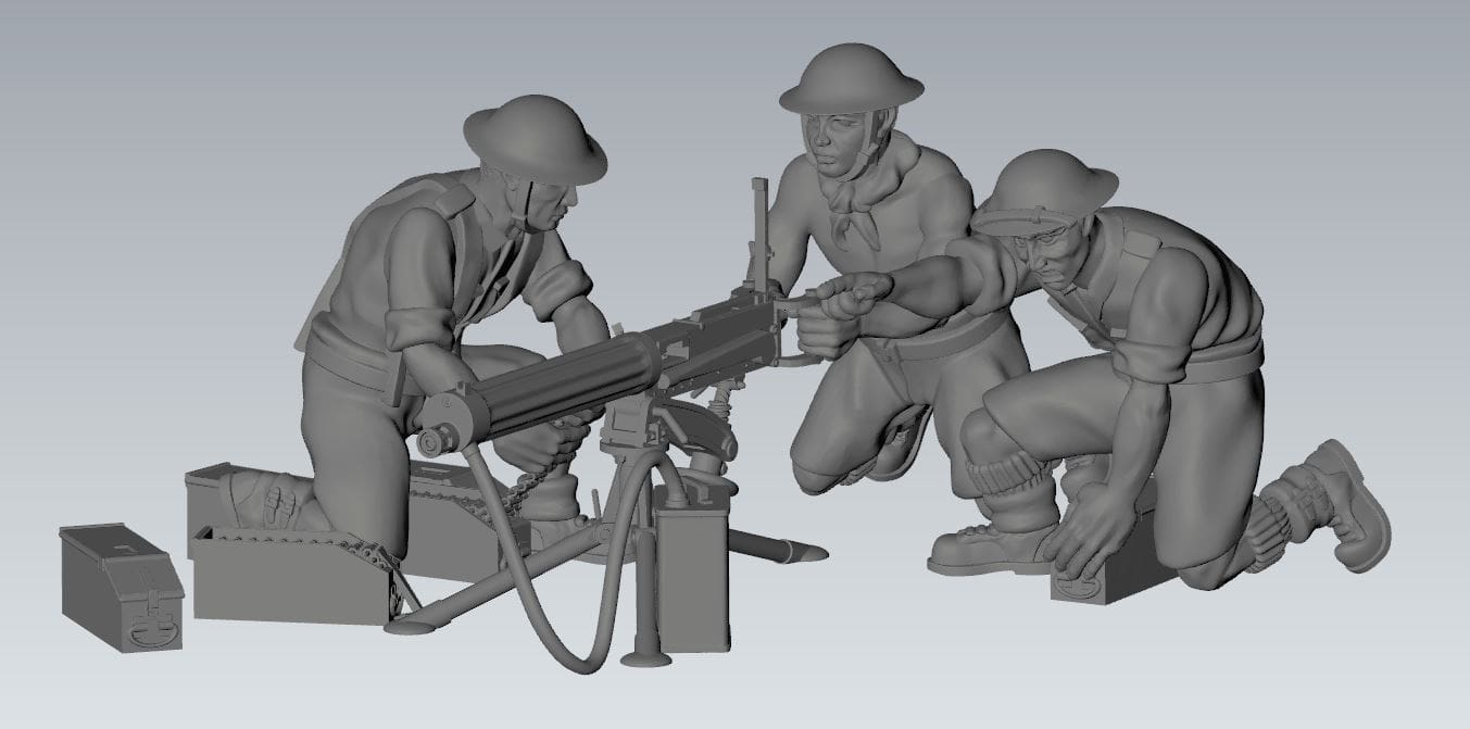 28 mm 8th army vickers 303 MMG and crew - Wargaming3D