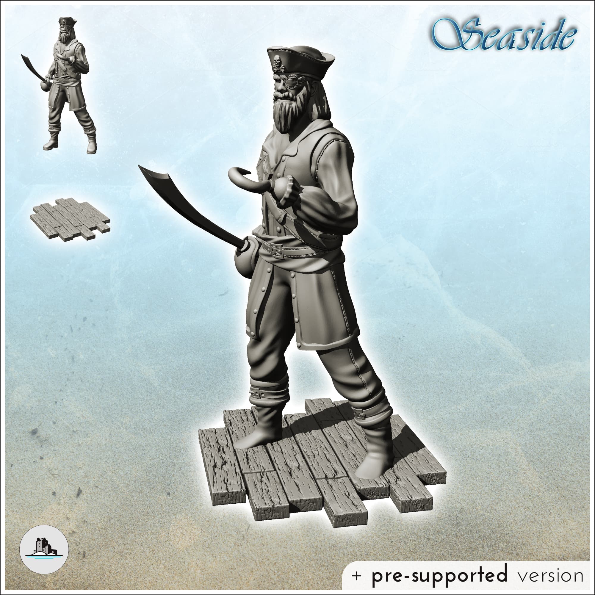 Pirate captain with hook and eye with sword (6) - Wargaming3D
