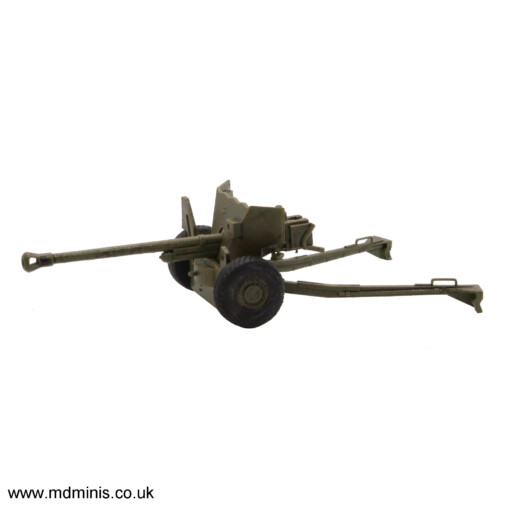 Painted 28mm resin 3D printed model of World War II British 6pdr medium anti-tank gun