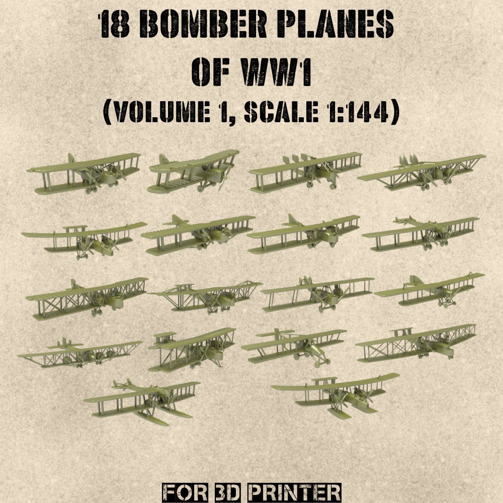 PACK - 18 BOMBER Planes of WW1 (Vol.1, scale 1:144) - PERSONAL USE -  Wargaming3D